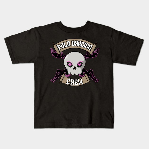 Pole dancing crew Jolly Roger pirate flag Kids T-Shirt by RampArt